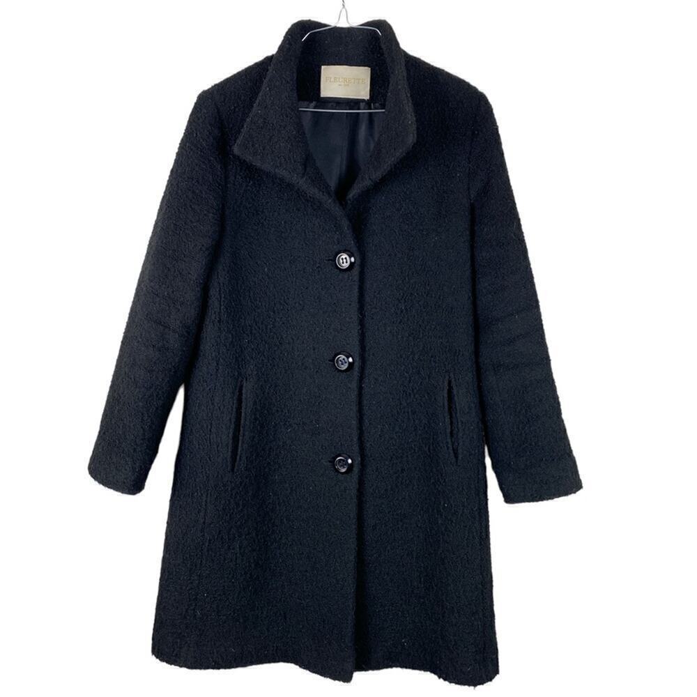 FLEURETTE  Stand Collar Lined Italian Wool Coat Black SZ.4